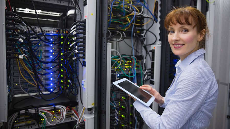 IT professional working on business computer server network