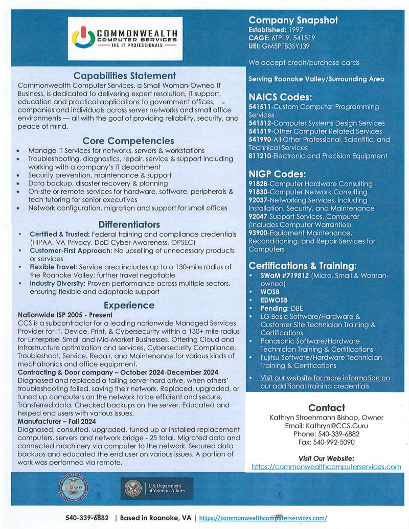commonwealth computer services company snapshot document